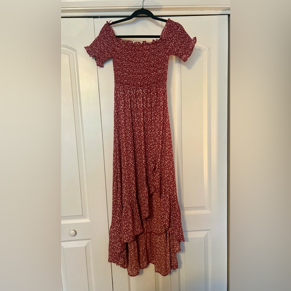 Francesca’s Collection Rust and White Floral High Low Maxi Dress Size M